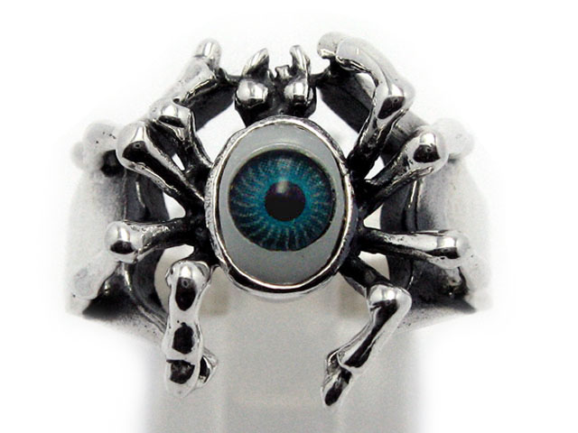 日本925純銀稀有蜘蛛造形眼球戒指