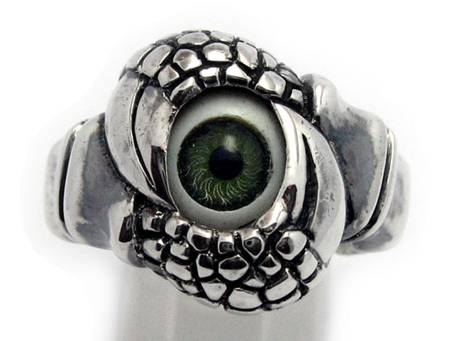 日本925純銀雙龍爪綠眼球戒指