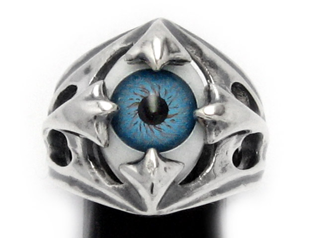日本925純銀雕通花藍眼球戒指