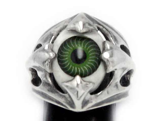 日本925純銀雕通花綠眼球戒指