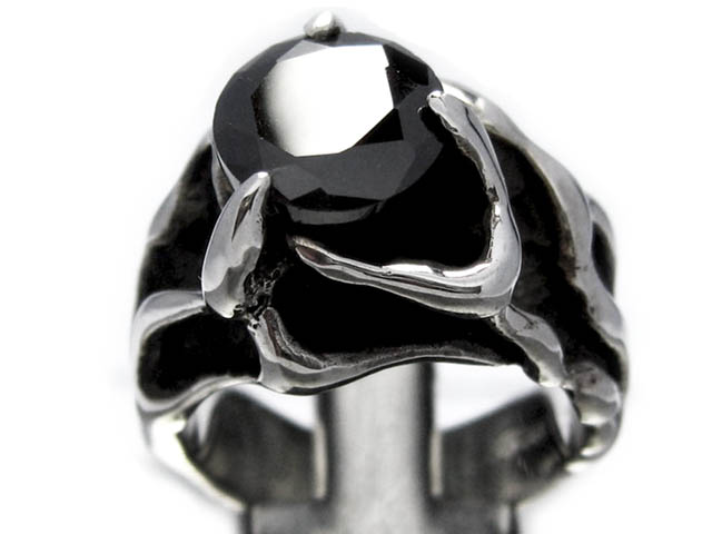 日本925純銀厚身重手黑水晶荊棘紋戒指
