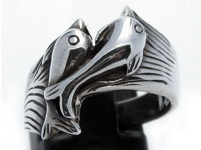 日本925純銀雙海豚厚身戒指