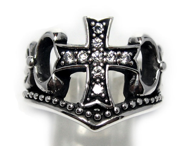 日本925純銀厚身白水晶十字架戒指