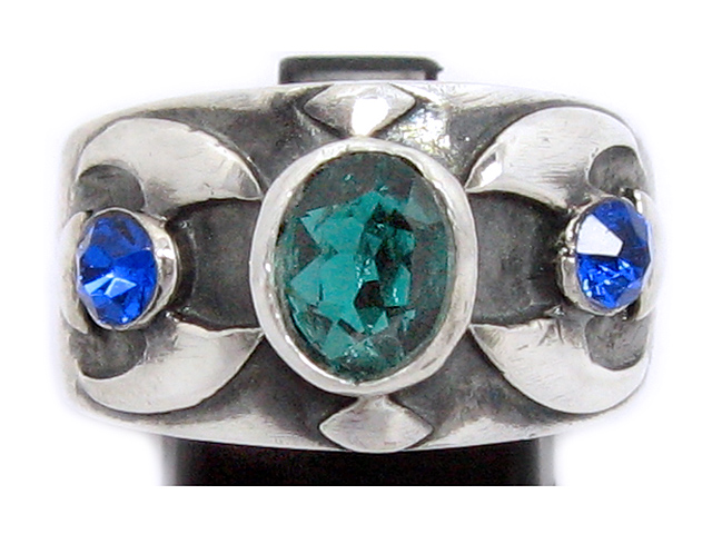日本925純銀三粒藍綠水晶戒指   獨家品