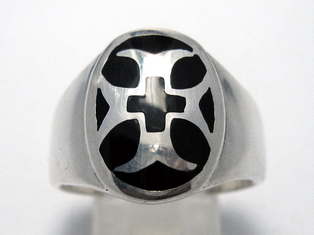 日本925純銀厚身黑瑪瑙雙十字架戒指