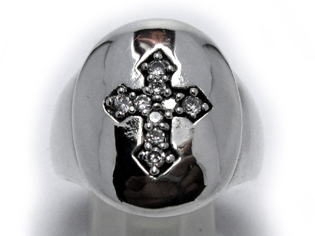 日本925純銀厚身重手天然白水晶十字架戒指