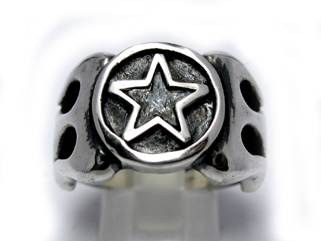 日本925純銀極厚身超重手火紋花五角星戒指