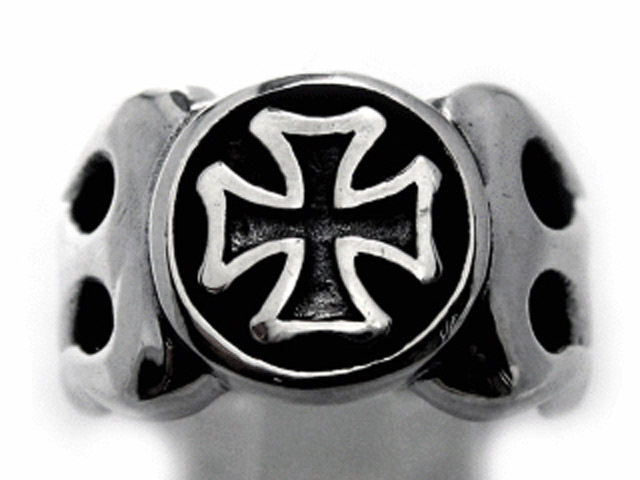 日本925純銀極厚身超重手火紋花十字架花戒指