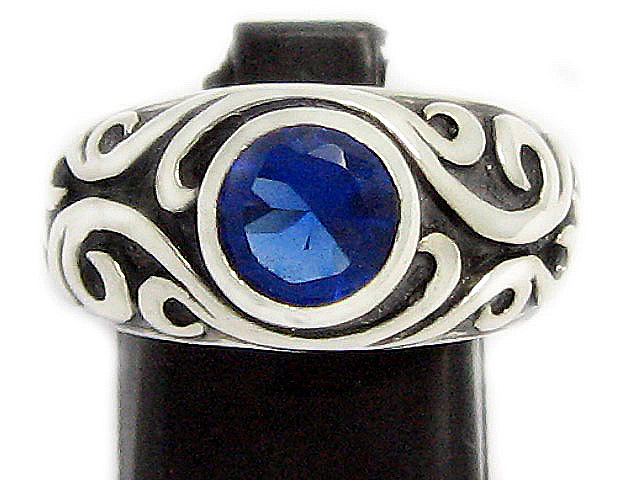 日本925純銀藍水晶荊棘紋戒指  獨家品
