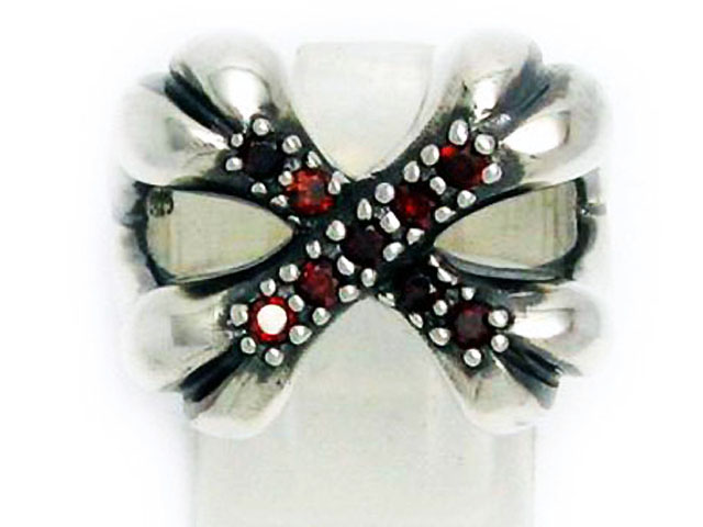 日本925純銀激厚身厚粒紅水晶X型戒指