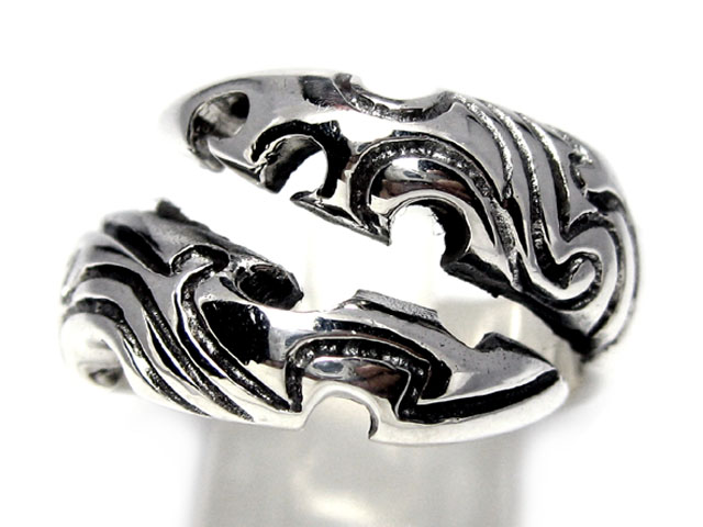 日本925純銀荊棘紋花紋雙龍爪戒指 可調較大小