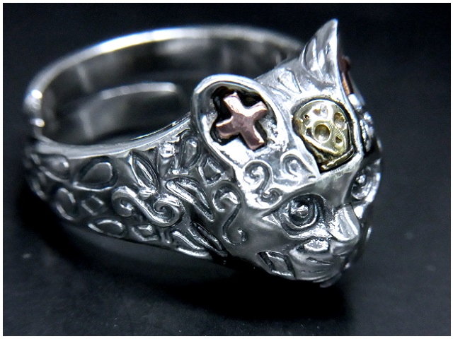 日本925純銀GV骷髏頭十字架貓貓戒指