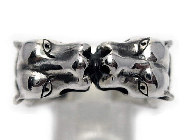 日本925純銀厚身重手雙豹頭戒指 可調較大小