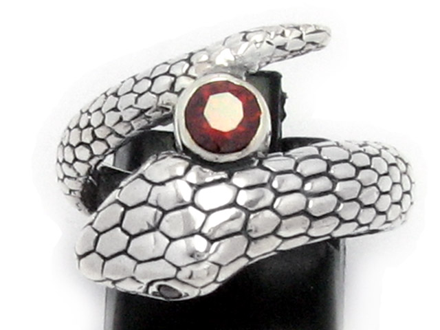 日本925純銀全條蛇紅水晶戒指