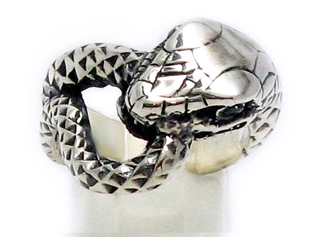 日本925純銀激厚激重身立體蛇黑水晶戒指