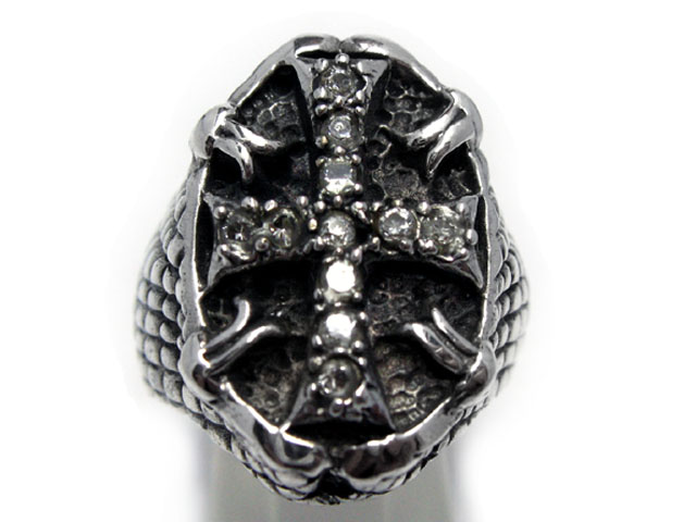 日本925純銀激厚激重手龍爪紋白水晶十字架戒指