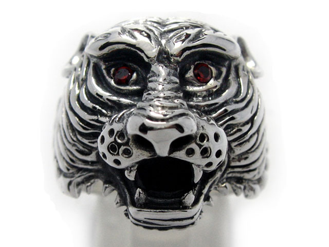 日本925純銀紅水晶豹頭造型戒指