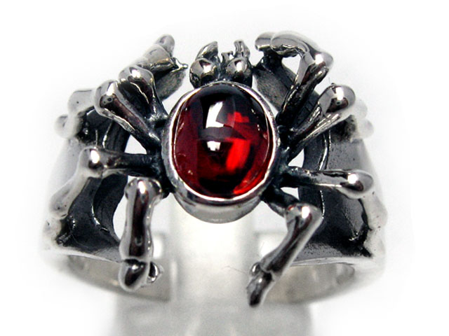 日本925純銀紅水晶蜘蛛造型戒指 稀有品