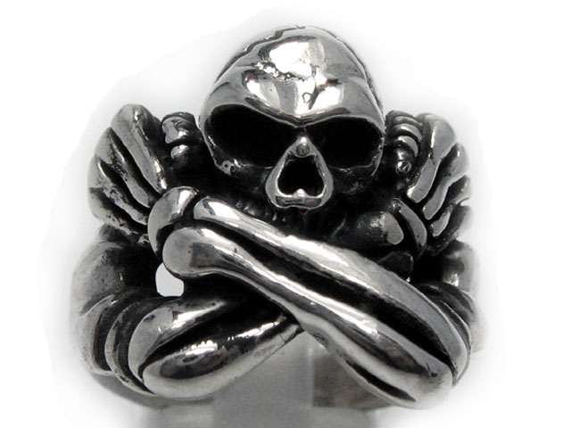 日本925純銀厚身重手骷髏骨頭戒指 造型特別