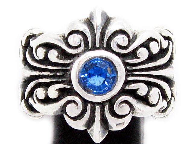 日本925純銀激厚實心重手雕花藍水晶戒指 獨家品
