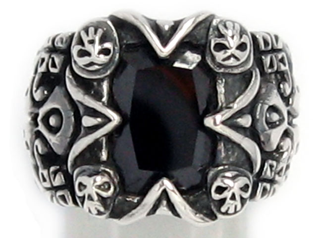 日本925純銀厚身重手雕花黑水晶戒指