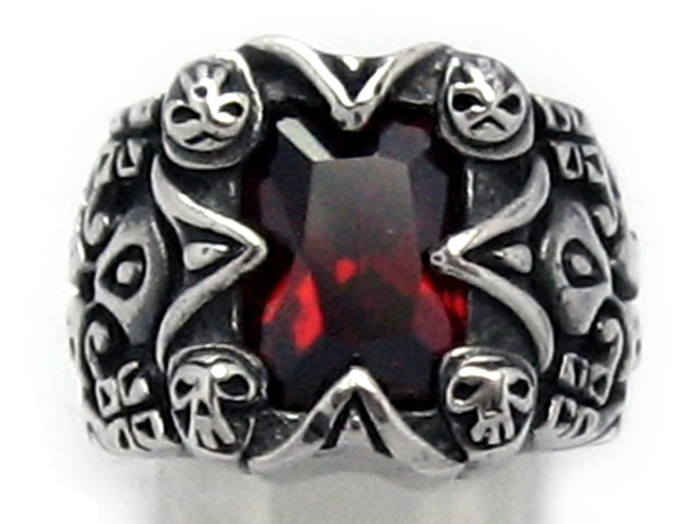 日本925純銀厚身重手雕花紅水晶戒指