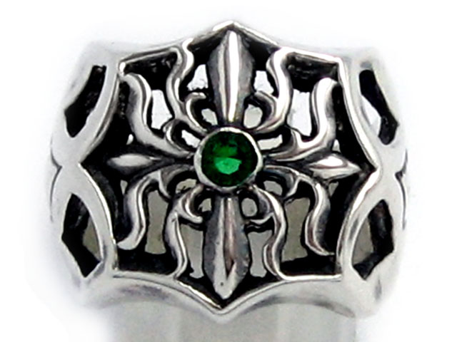 日本925純銀大款綠水晶雕通花戒指