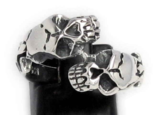 日本925純銀雙骷髏骨頭爪戒指 可以調較大細