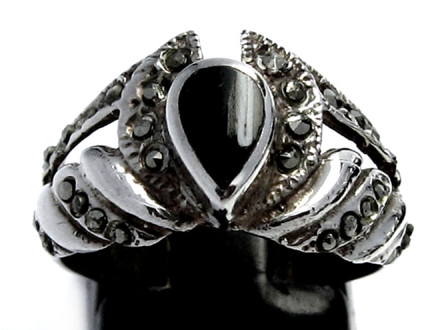 日本925純銀黑瑪瑙礦石厚身有層次戒指