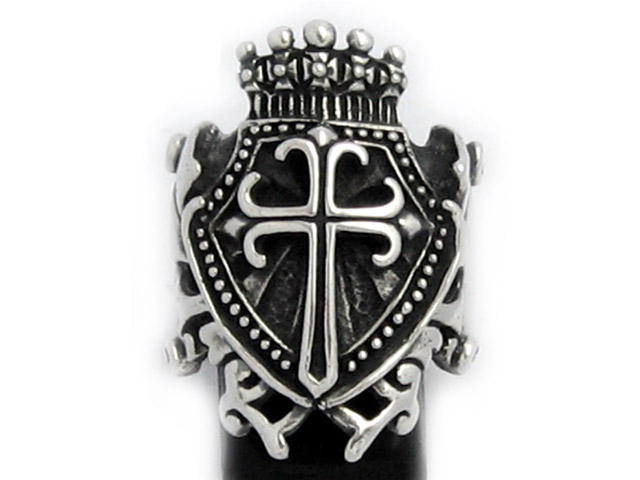 日本925純銀激重手厚身特大皇冠十字架盾牌戒指