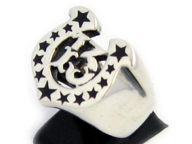 日本925純銀激厚馬蹄型黑瑪瑙全五角星戒指