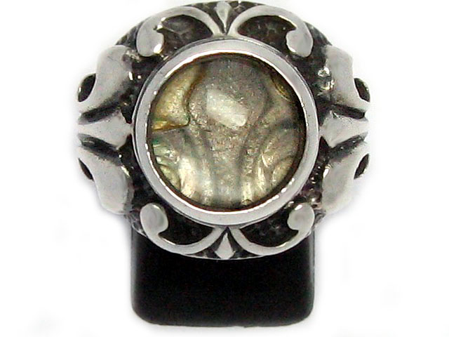 日本925純銀極厚極重手雕花白水晶戒指