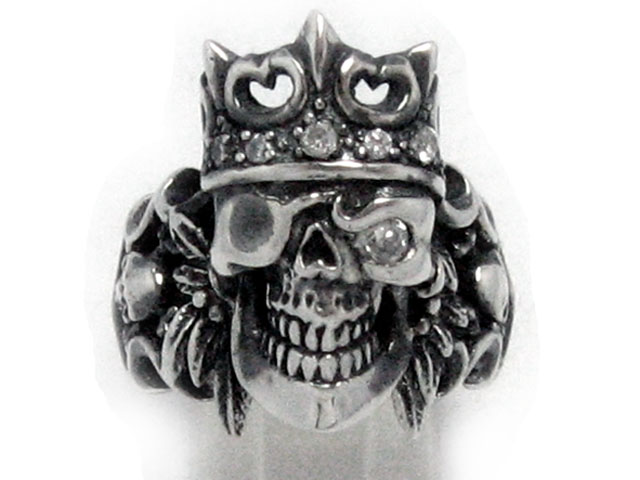 日本925純銀白水晶皇冠骷髏骨頭戒指