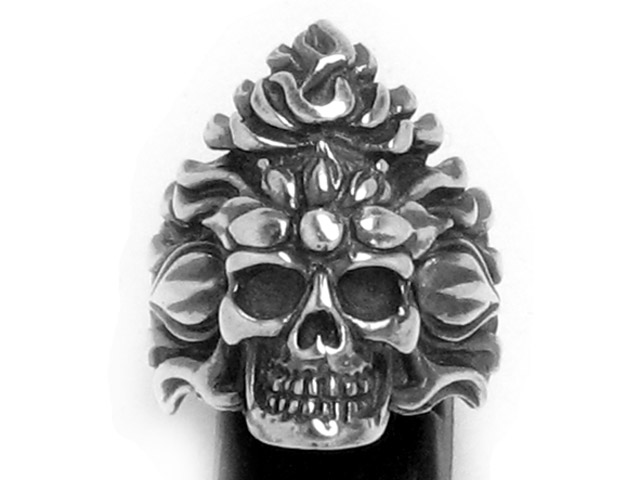 日本925純銀厚身重手大款火紋骷髏骨頭戒指