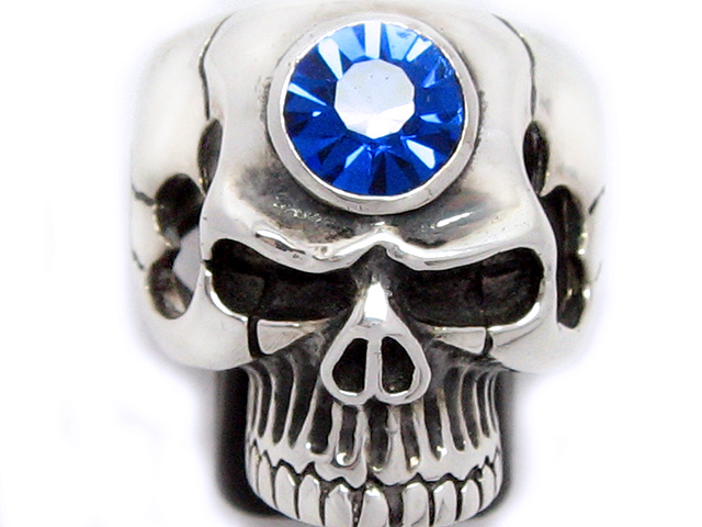 日本925純銀特大激厚重手藍黑水晶骷髏骨頭戒指