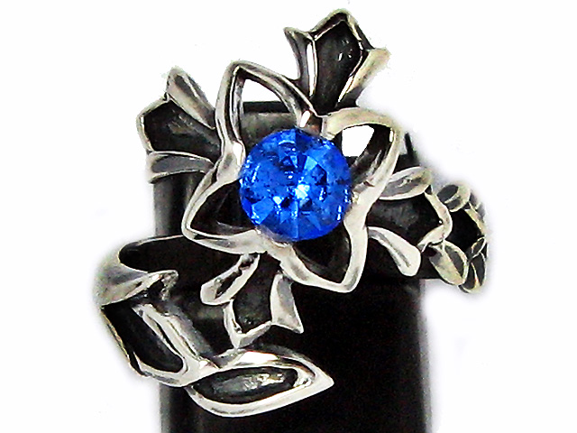 日本925純銀藍水晶凹凸荊棘花戒指 可調較大細