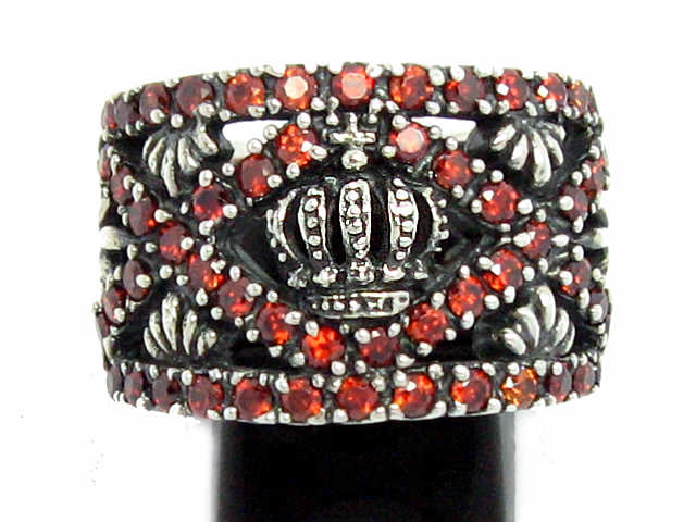 日本925純銀厚身重手大紅水晶皇冠戒指