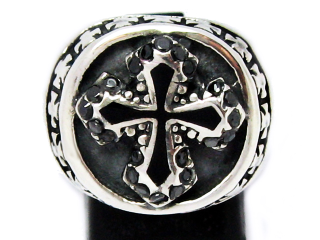 日本925純銀稀有黑色桃紅色水晶十字架戒指