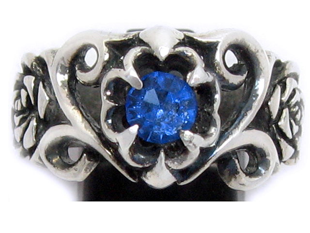 日本925純銀激靚荊棘玫瑰花藍水晶黑水晶戒指