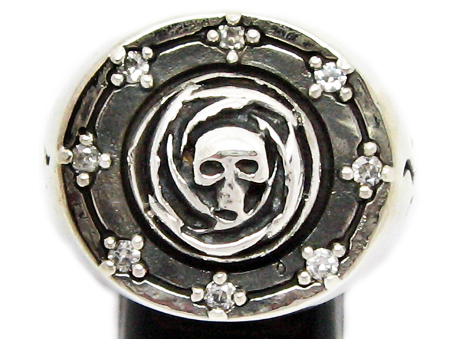 日本925純銀重手白水晶火紋死神骷髏頭戒指