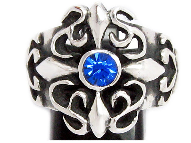 日本925純銀荊棘雕花藍水晶十字架戒指  獨家品