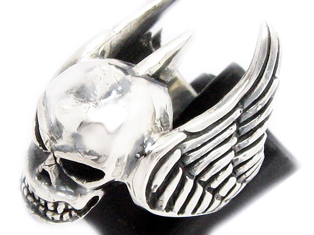 日本925純銀骷髏骨頭惡魔翼戒指 稀有品