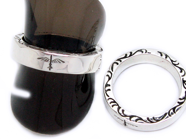 日本925純銀厚身簡單則面雕花戒指