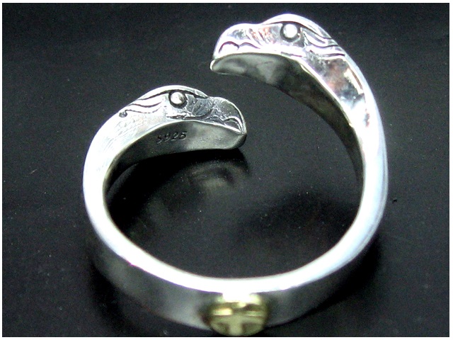 日本925純銀厚身雙鷹頭點金戒指