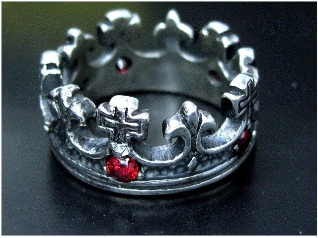 日本925純銀原身紅水晶十架皇冠戒指