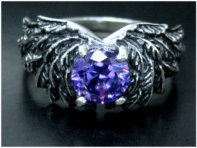 日本925純銀紫水晶天使翼戒指