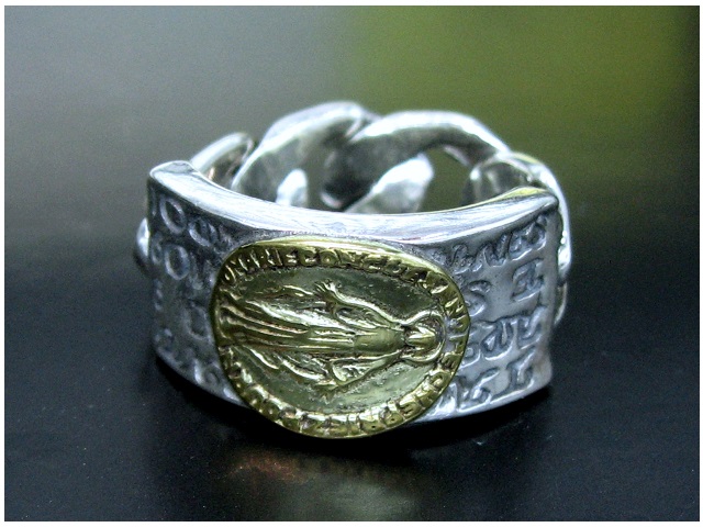 日本925純銀點金厚身聖母像鍊款戒指