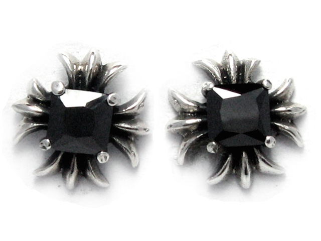 日本925純銀黑色水晶十字架耳環
