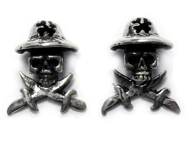 日本925純銀海盜骷髏骨頭耳環