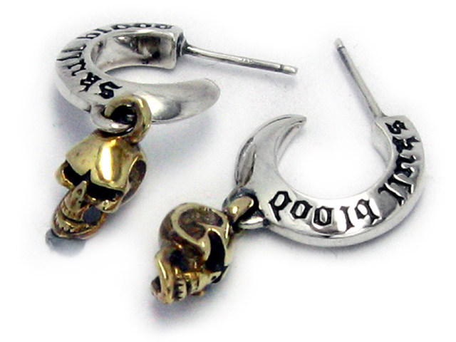 日本925純銀勾型吊點金立體骷髏骨頭耳環